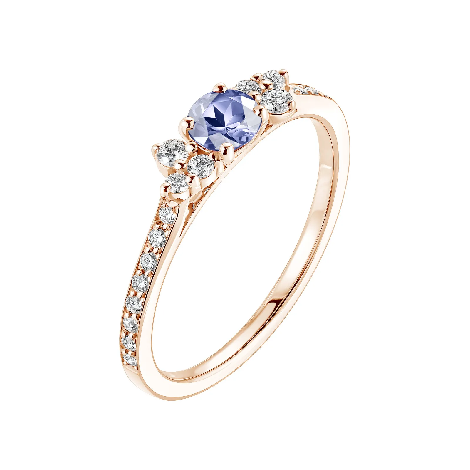 Bague Or rose 750 ‰ Tanzanite et diamants Baby EverBloom Pavée