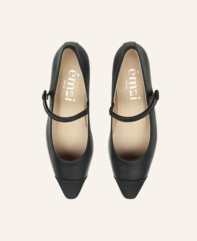 Ballerines Pointues en Cuir Noir | Petit Talon | BAMBIE CLASSIC BLACK