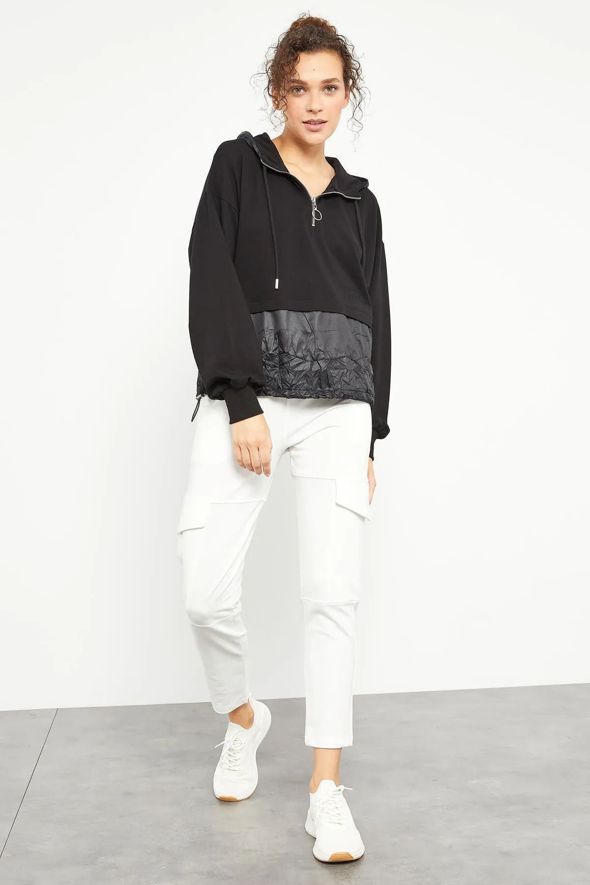 balon kol paraüt kuma detayli kadin oversize sweatshirt - 97167