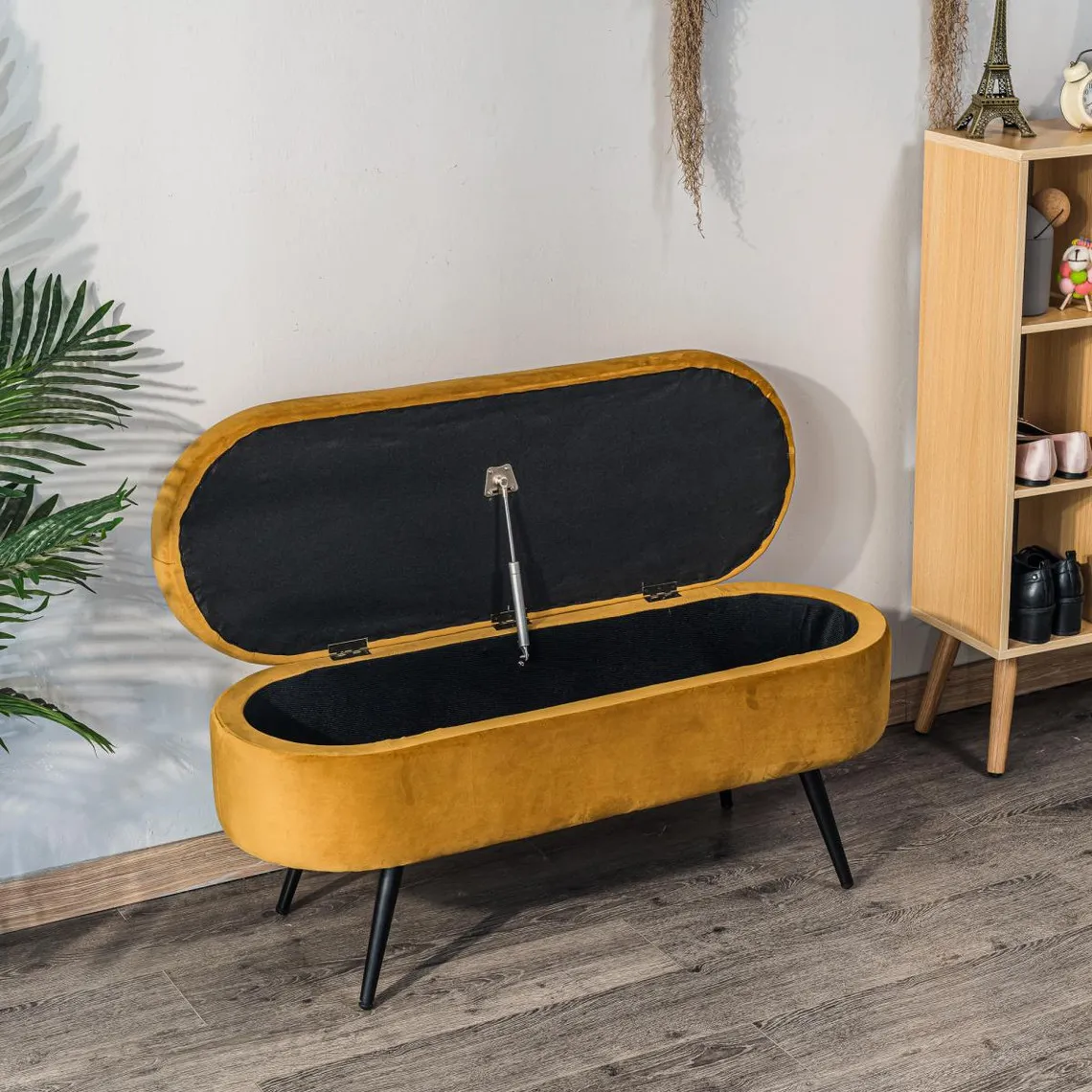 Banc design scandinave avec rangement et pieds metal - jaune | 3 Suisses
