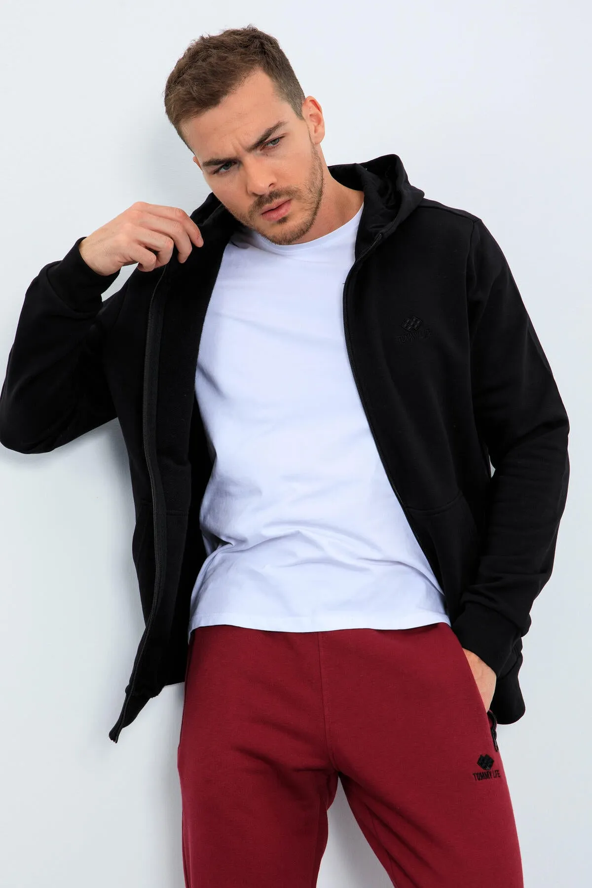 basic kapüonlu rahat form naki detayli fermuarli erkek sweatshirt - 88035