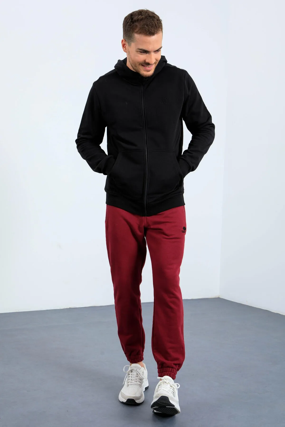 basic kapüonlu rahat form naki detayli fermuarli erkek sweatshirt - 88035