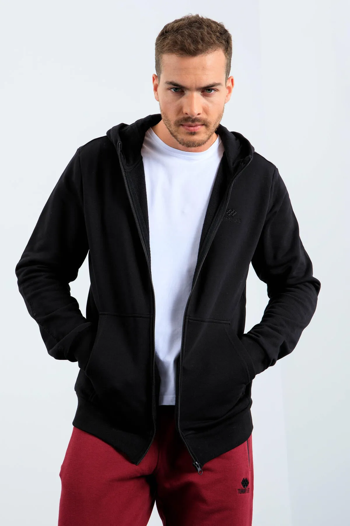 basic kapüonlu rahat form naki detayli fermuarli erkek sweatshirt - 88035