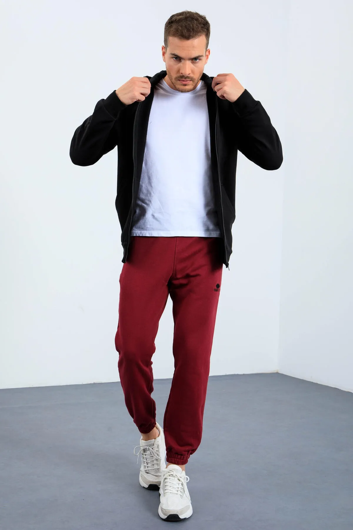basic kapüonlu rahat form naki detayli fermuarli erkek sweatshirt - 88035