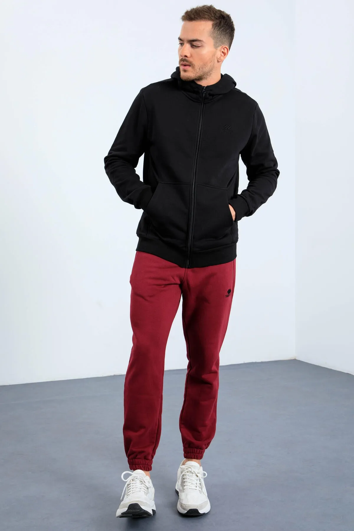 basic kapüonlu rahat form naki detayli fermuarli erkek sweatshirt - 88035