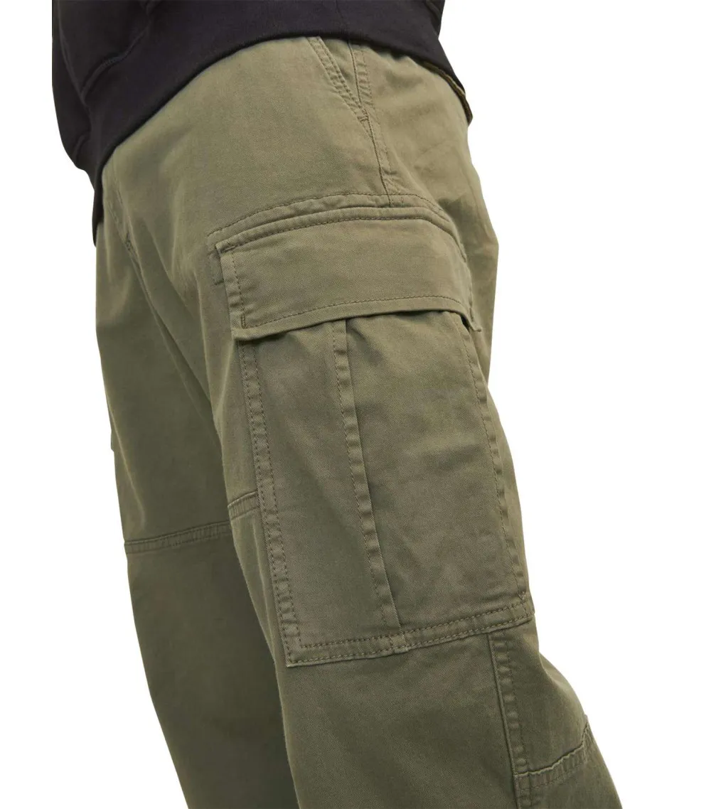 Cargo coupe droite Jack & Jones en coton kaki liens de serrage en bas
