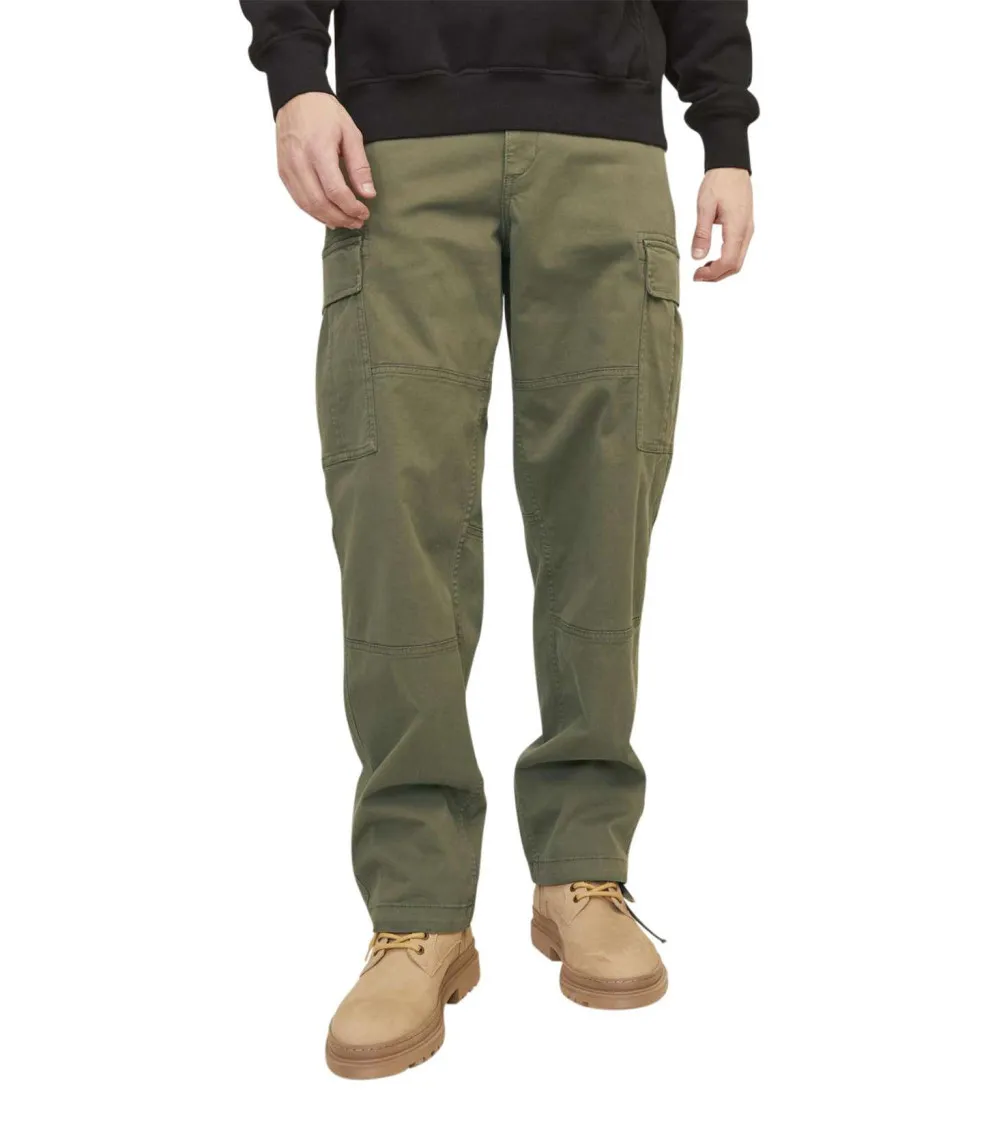 Cargo coupe droite Jack & Jones en coton kaki liens de serrage en bas