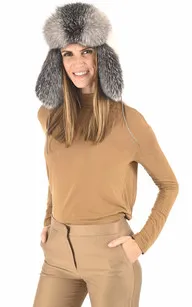 Chapka rex et renard argenté Helma - La Canadienne - Accessoires Fourrure Blanc