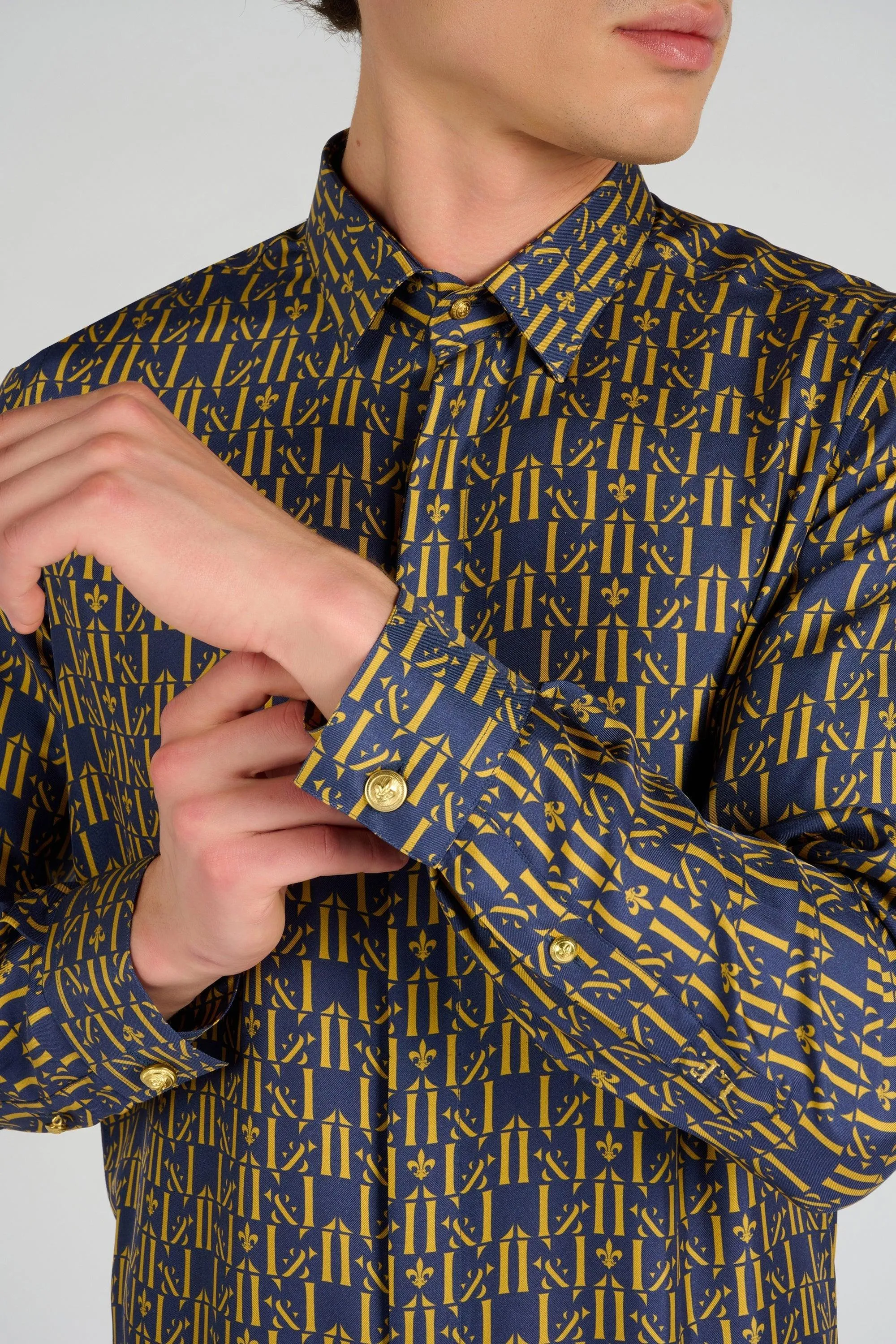 CHEMISE EN SOIE NAVY MONOGRAMME