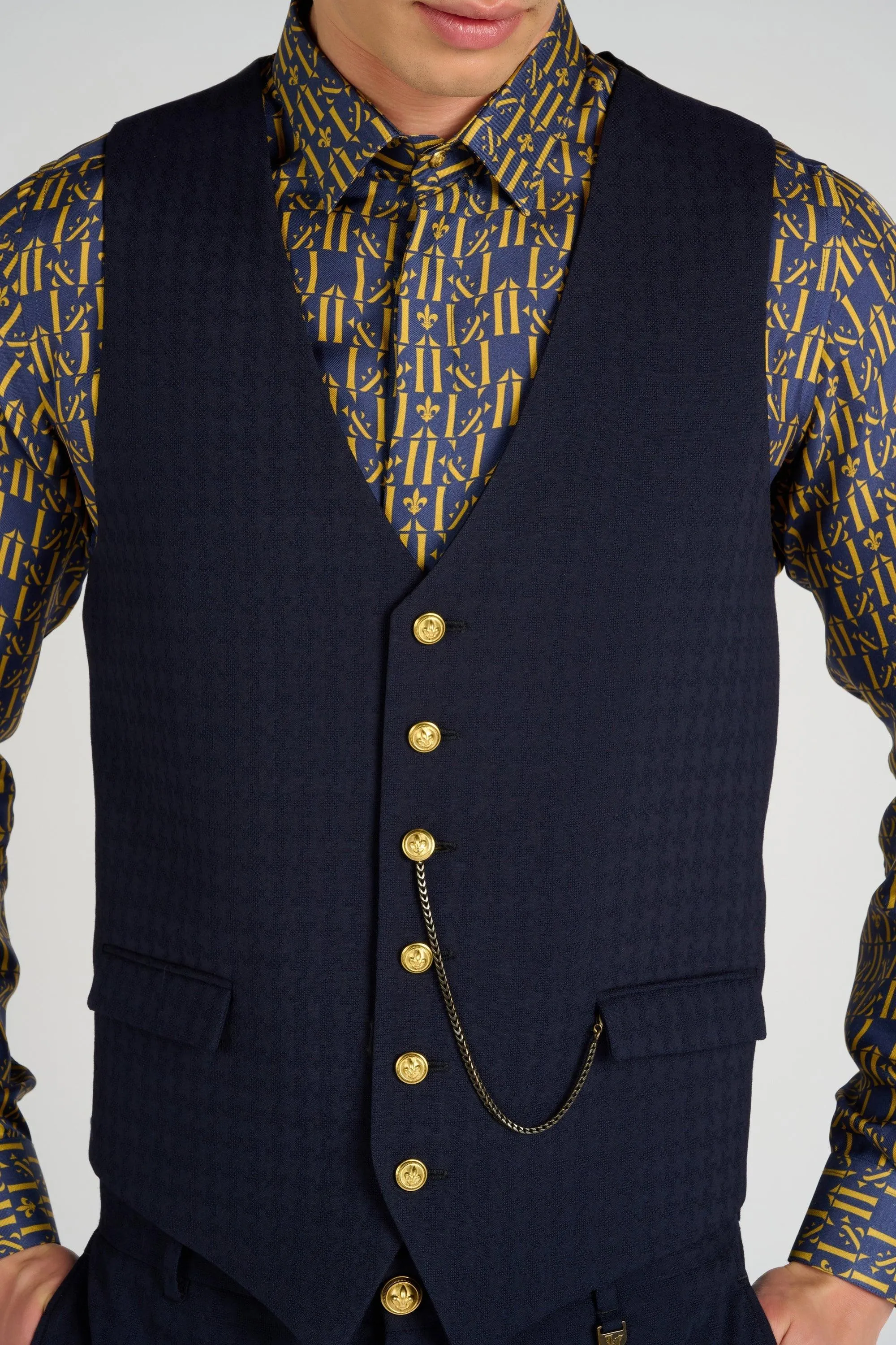 CHEMISE EN SOIE NAVY MONOGRAMME
