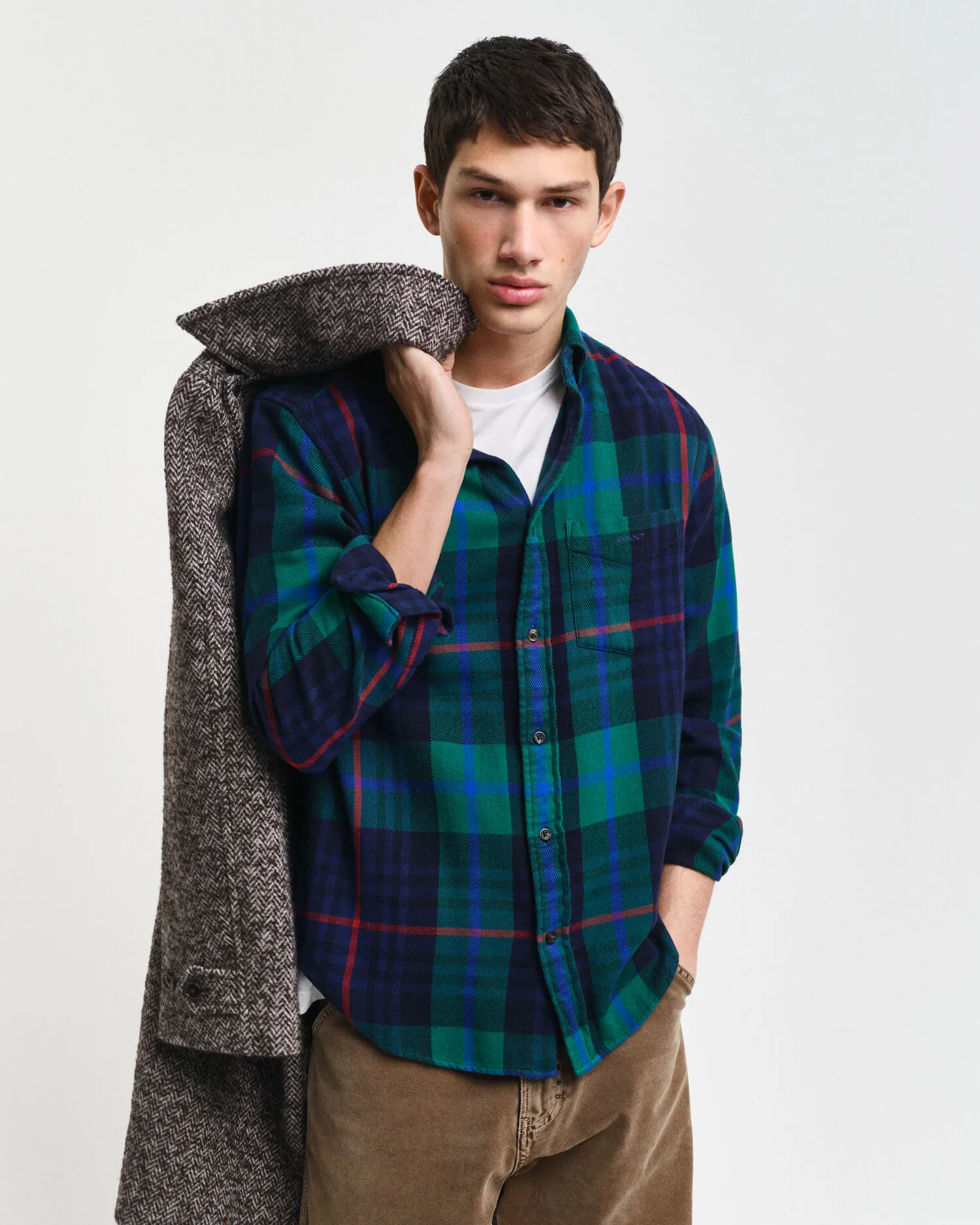 Chemise regular fit en sergé à carreaux