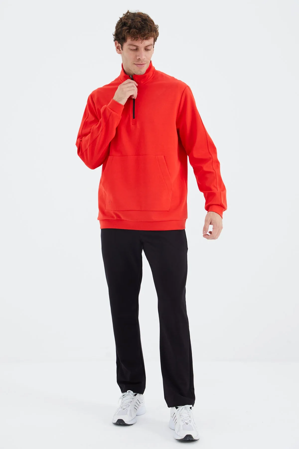 dik yaka yarim fermuarli cep detayli erkek sweatshirt - 88278