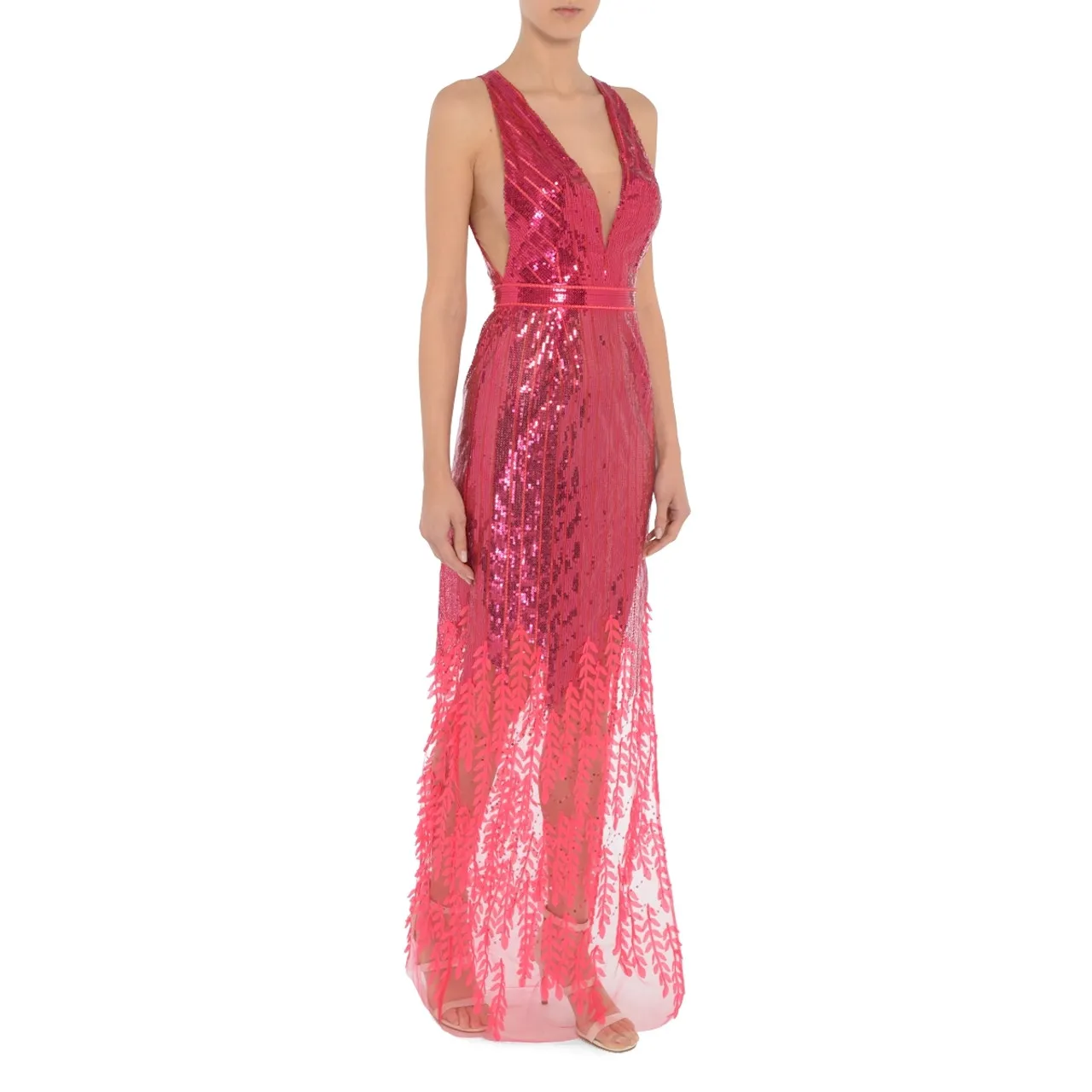 Elisabetta Franchi Robe de tapis rouge en paillettes fuchsia