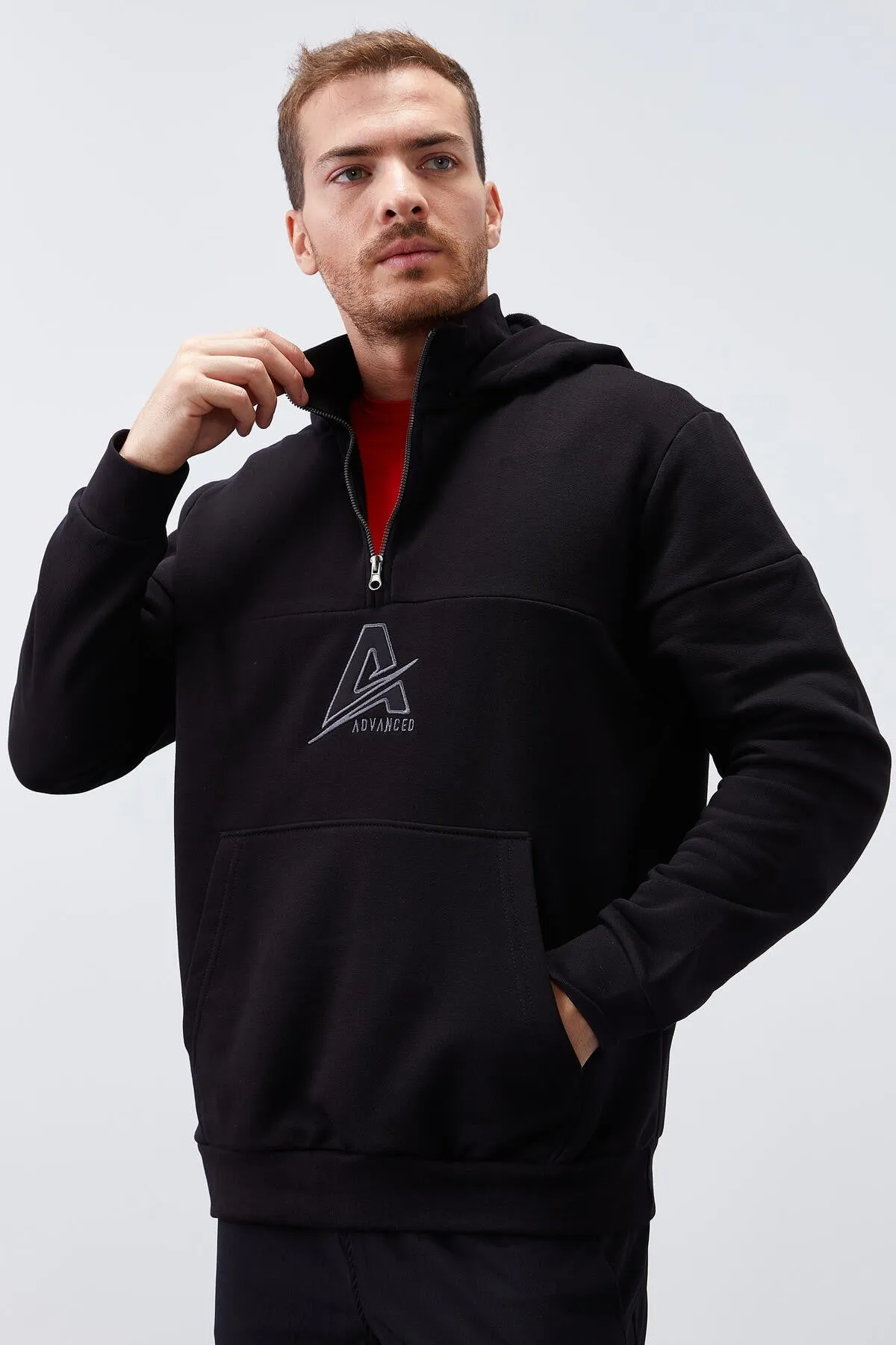 erkek yarim fermuar standart kalip kapüonlu sweatshirt - 88033