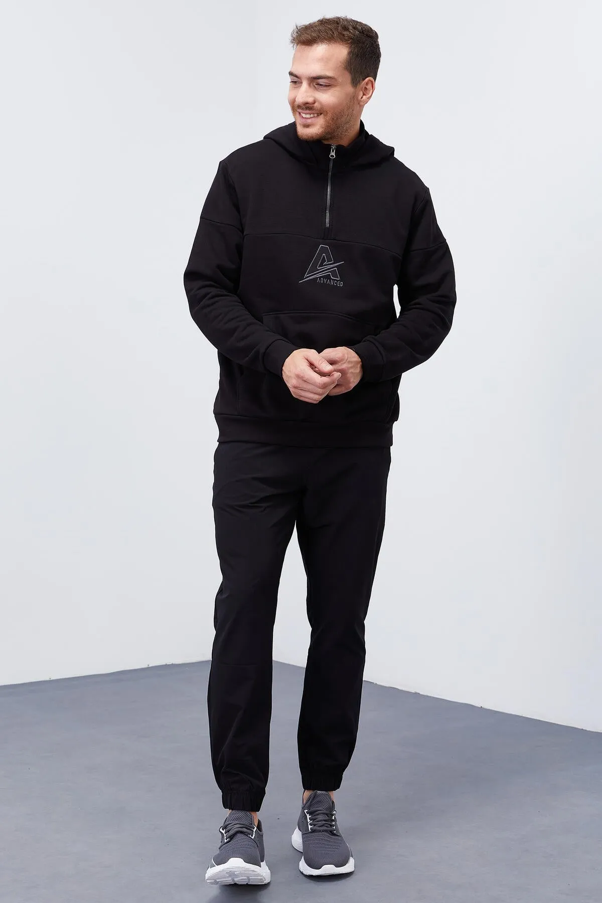 erkek yarim fermuar standart kalip kapüonlu sweatshirt - 88033