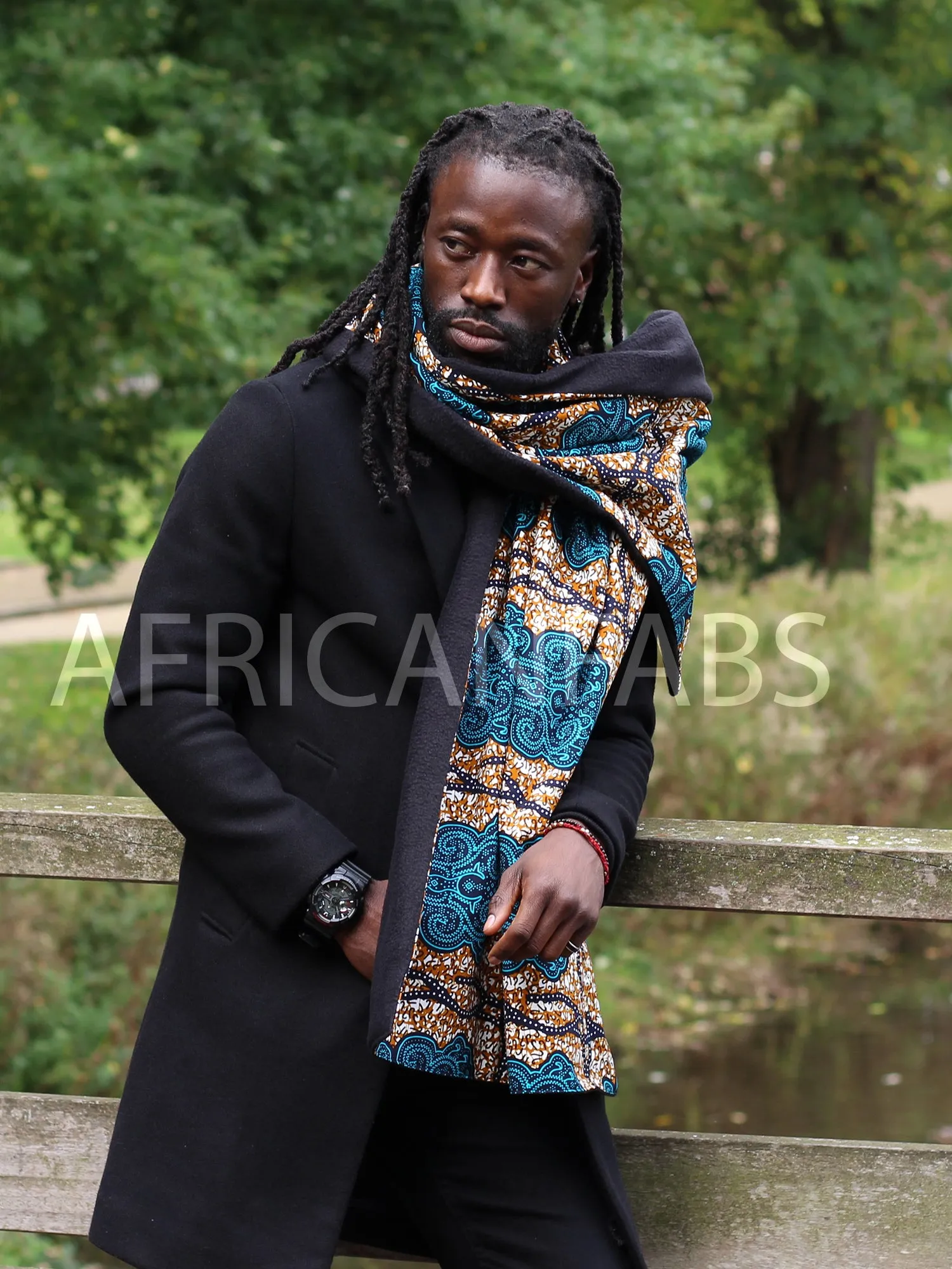 Imprimé africain Echarpes d'hiver pour adultes Unisex - Bleu / Moutarde classic