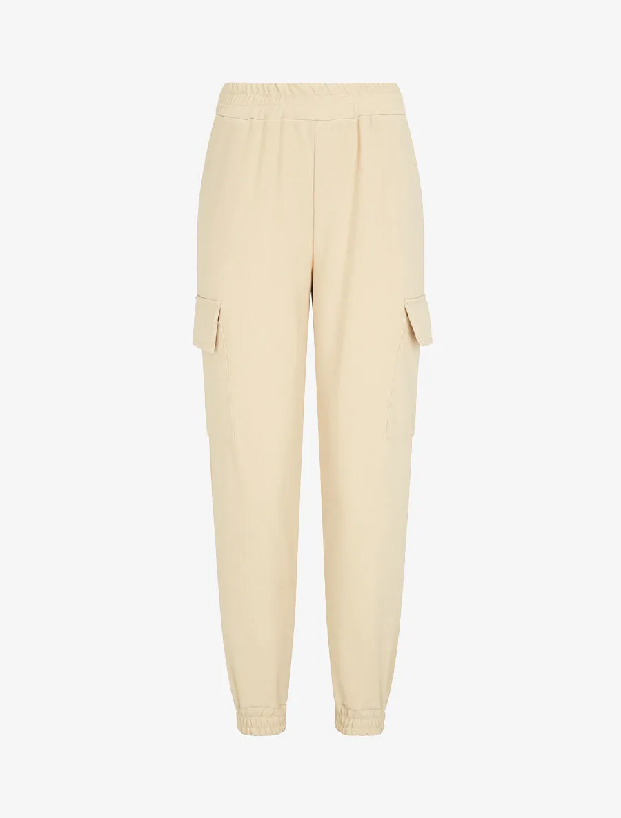 Jogging cargo taille haute - Beige