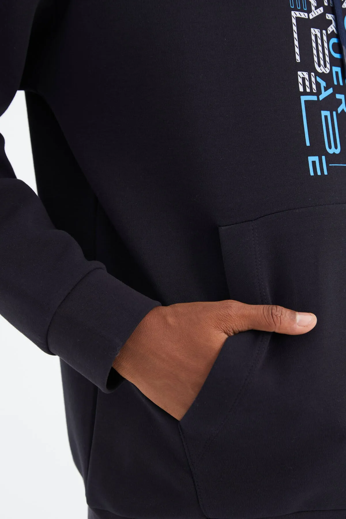 kapüonlu baski detayli rahat kalip erkek sweatshirt - 88285