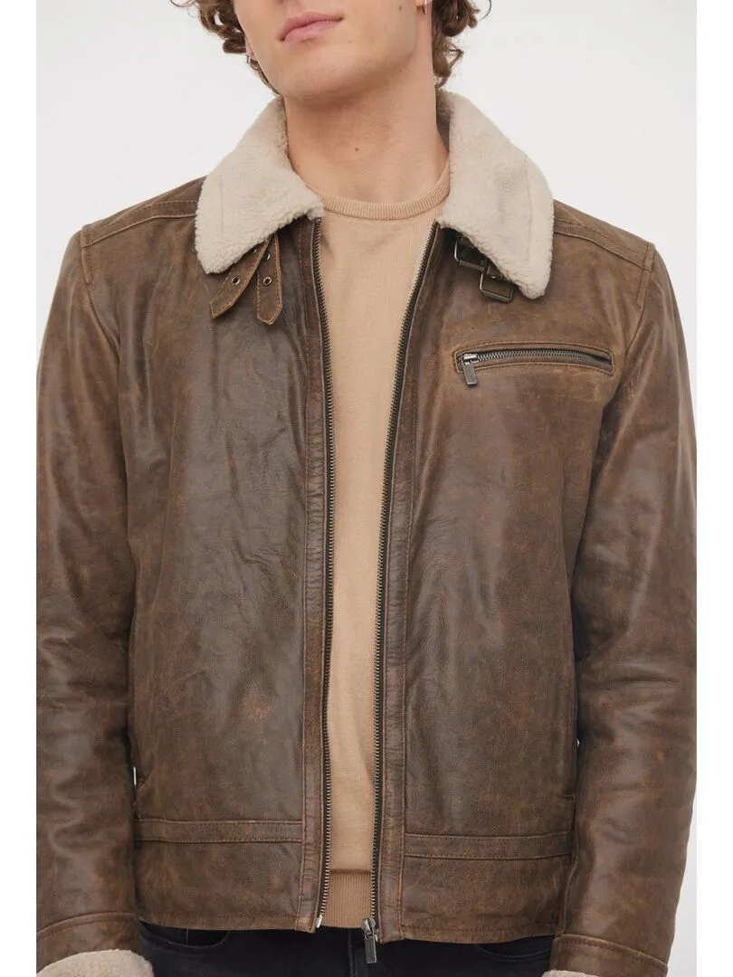 Lee Cooper - Blouson cuir  YAO - Marron foncé