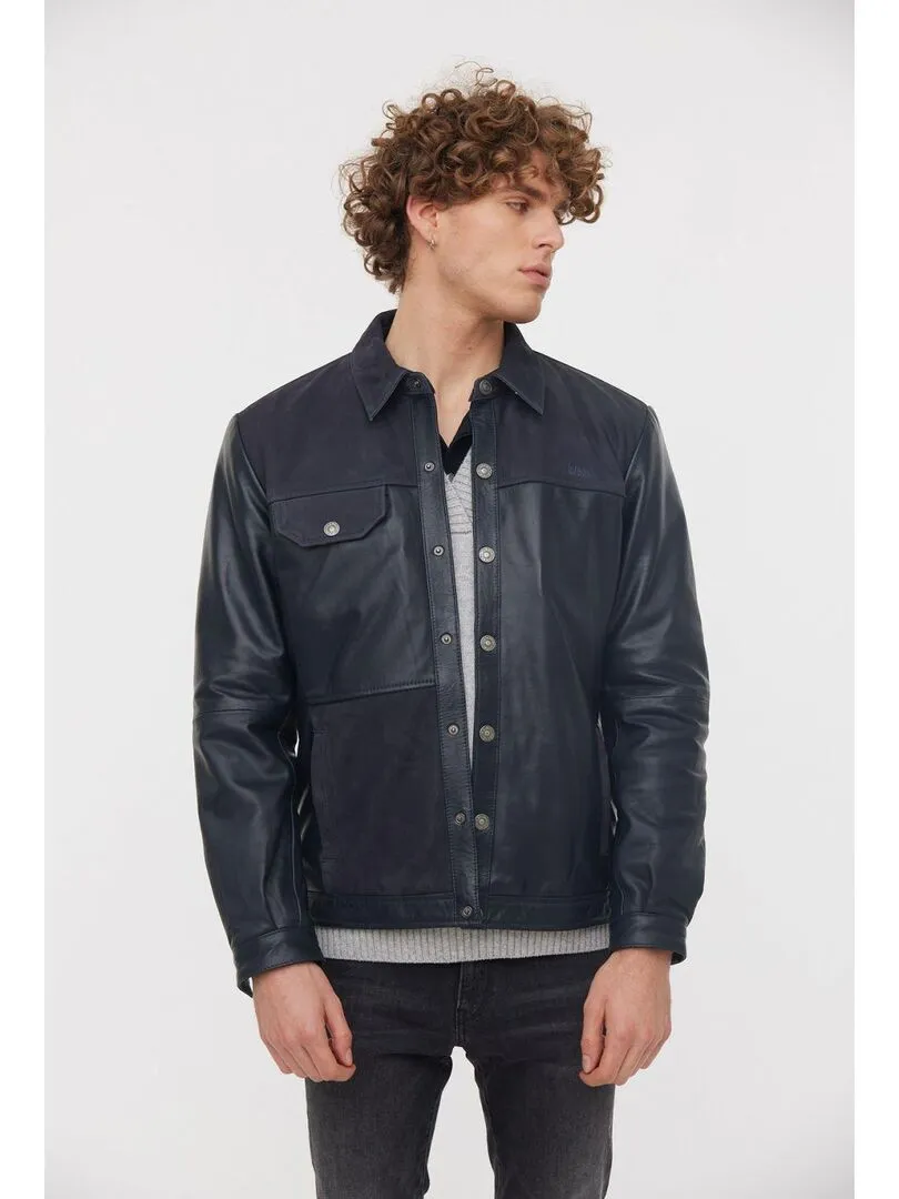 Lee Cooper - Blouson cuir  YOCTAVIO - Bleu marine
