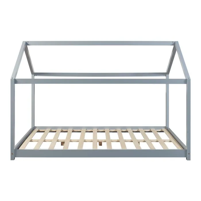 Lit cabane pour enfant Cerro bois de pin contreplaqué 140 x 200 cm gris