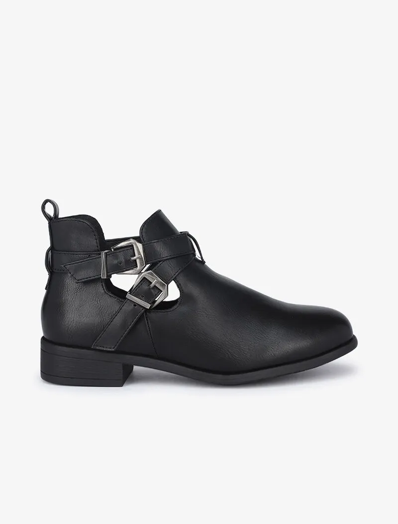 Low boots à sangles et découpes - Noir