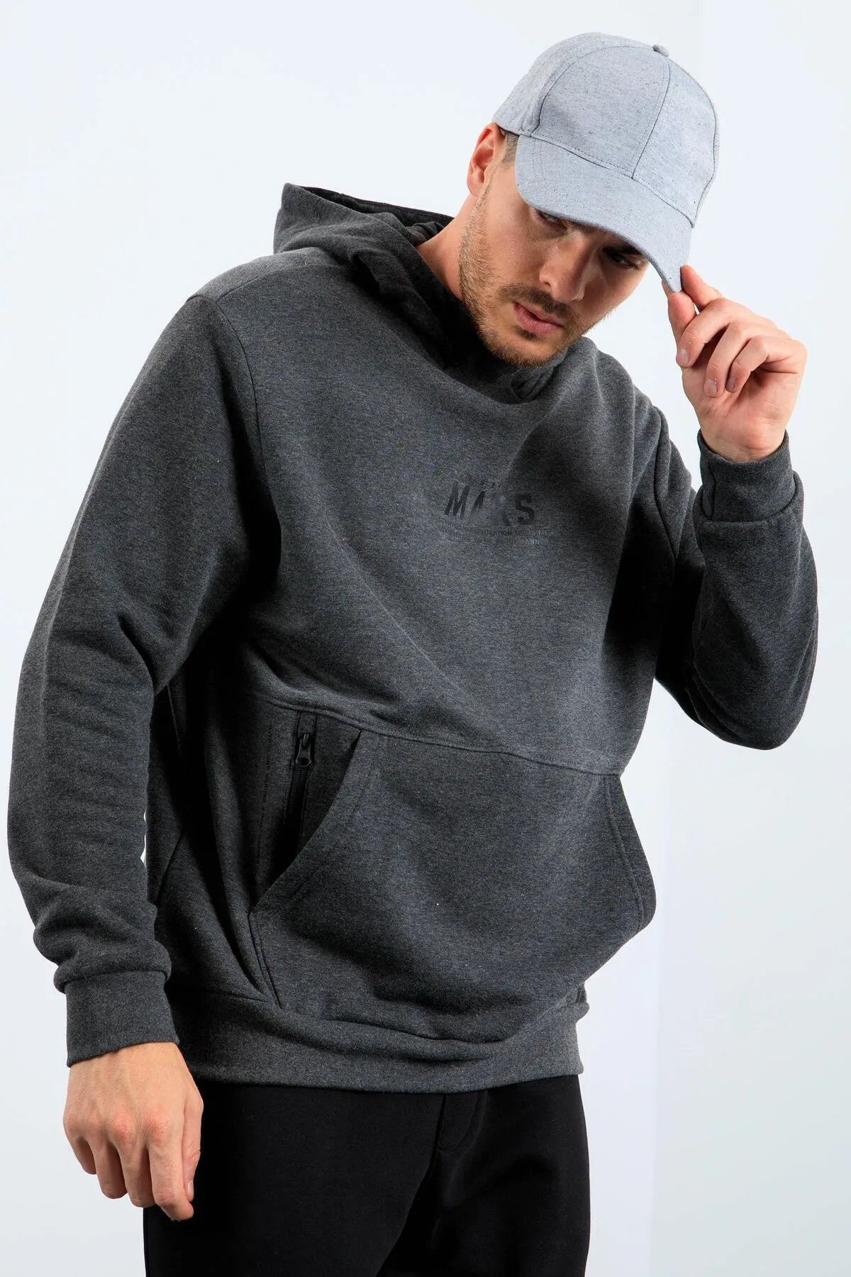 mars yazi ve sirt baskili kapüonlu rahat form erkek sweatshirt - 88032