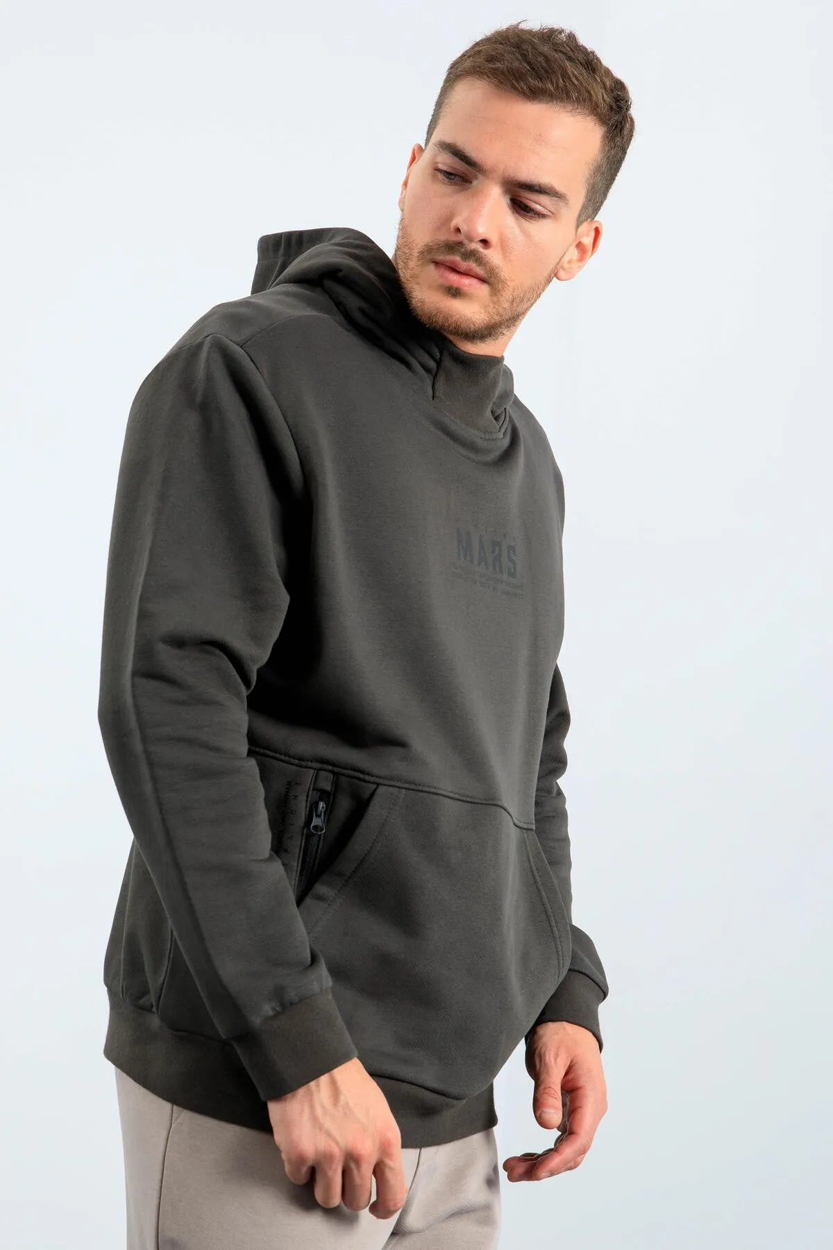 mars yazi ve sirt baskili kapüonlu rahat form erkek sweatshirt - 88032