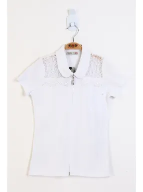 Navy Blue - Ecru - White - Girls` T-Shirt