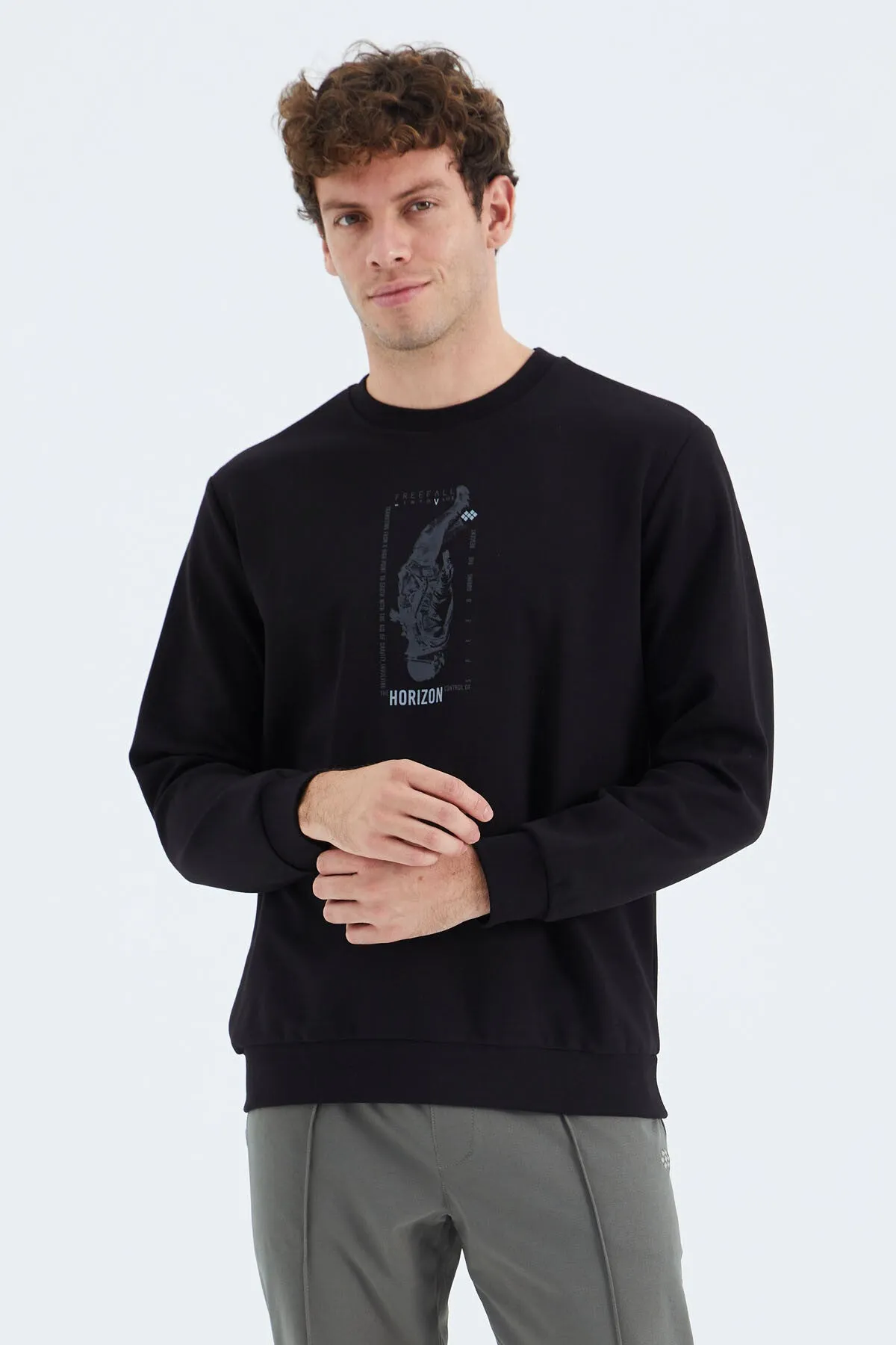 o yaka baski detayli rahat kalip erkek sweatshirt - 88283