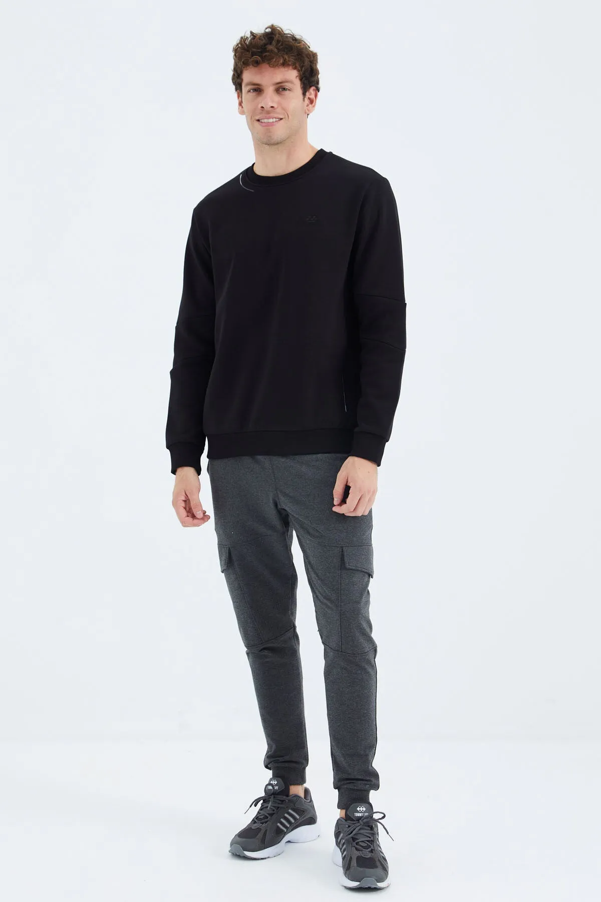 o yaka kol erit detayli basic rahat kalip erkek sweatshirt - 88293