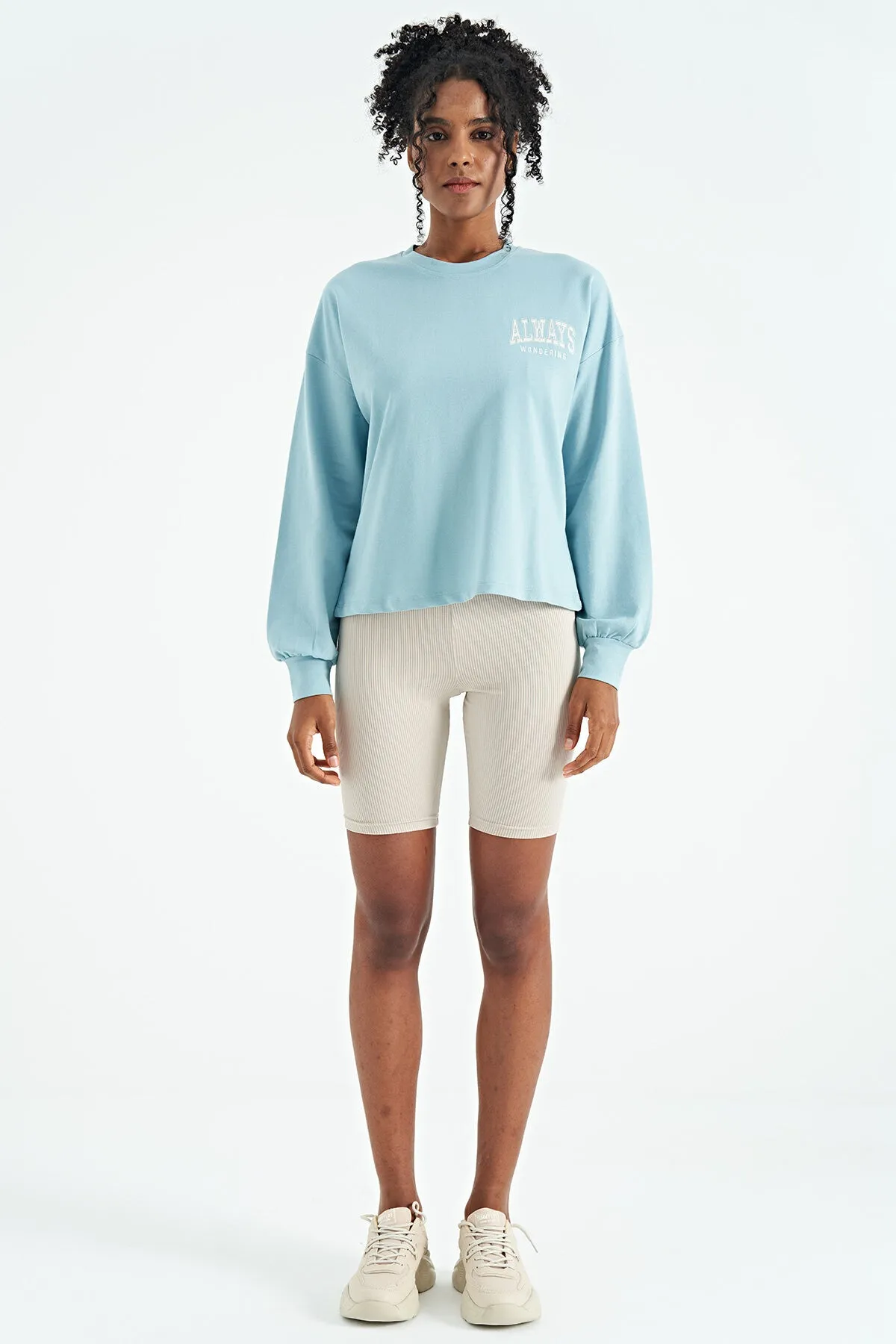 o yaka naki detayli crop basic kadin sweatshirt - 02116
