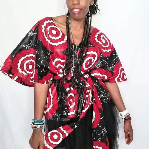 Originale top !! kimono wax !! en tissu wax rouge multicolore taille: 38/40/42/44 long 72cm belicious-delicious-creation