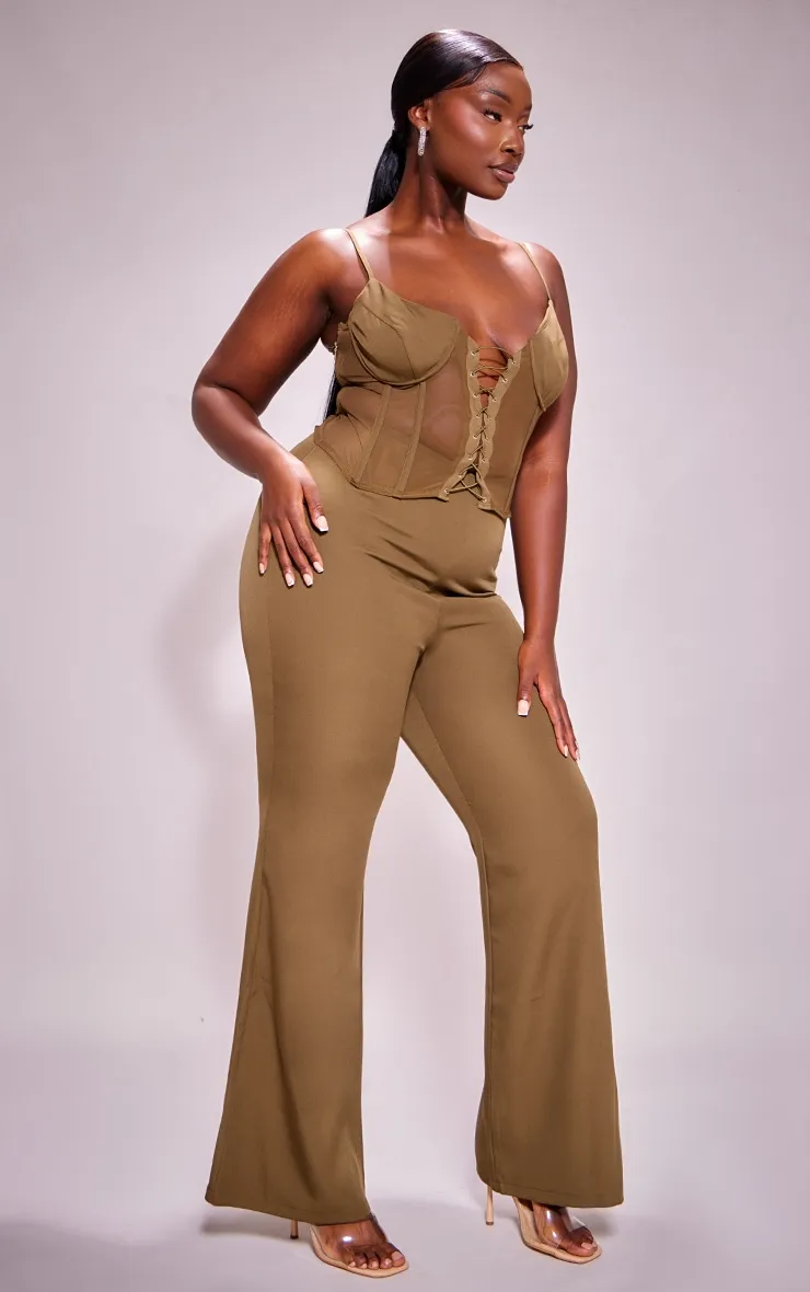 Plus Combinaison kaki à détail corset en dentelle
