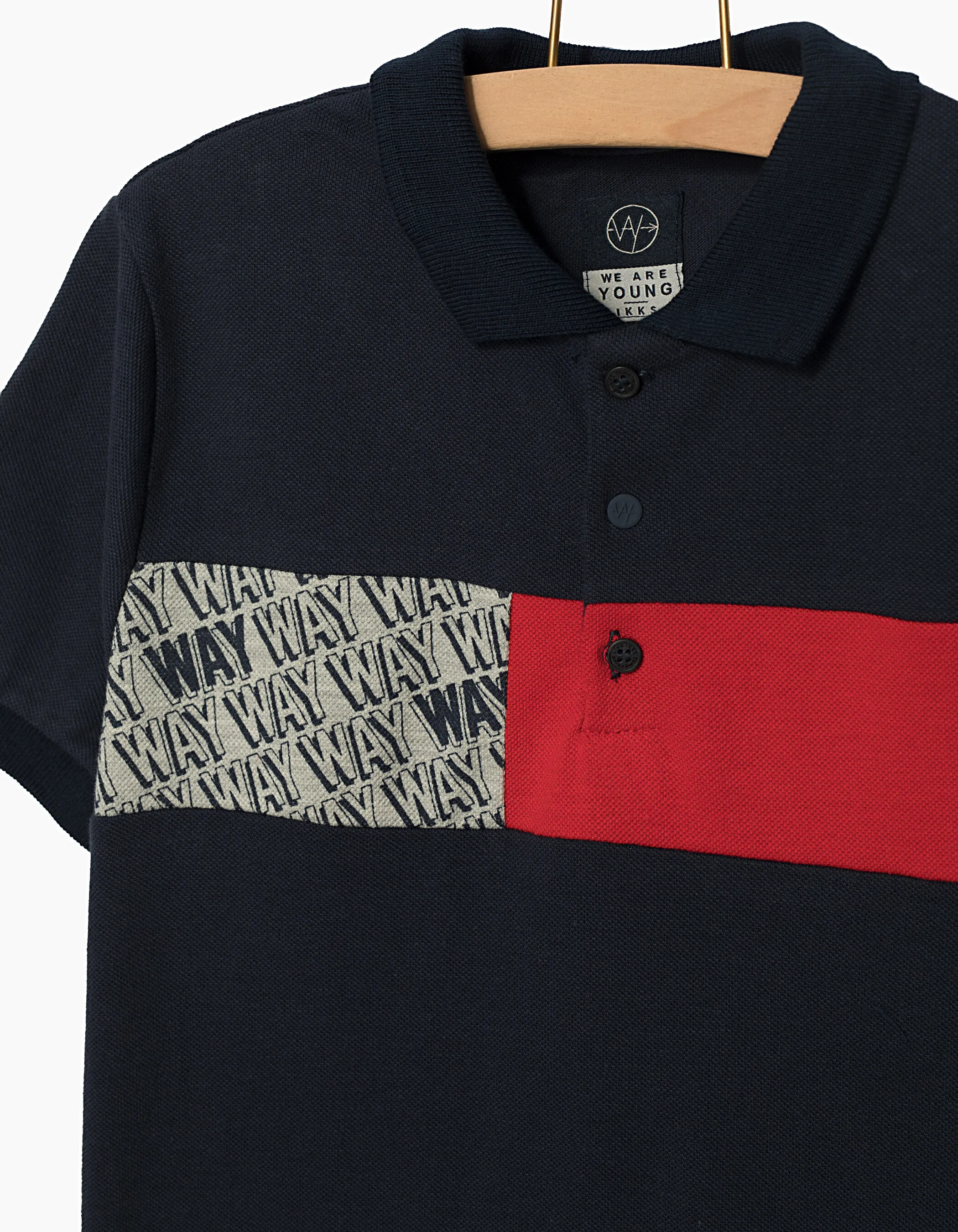 Polo navy avec bande gris, blanc, rouge garçon 