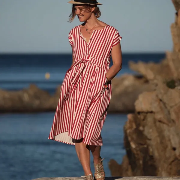 Robe Agathe - Popeline de coton rayée rouge