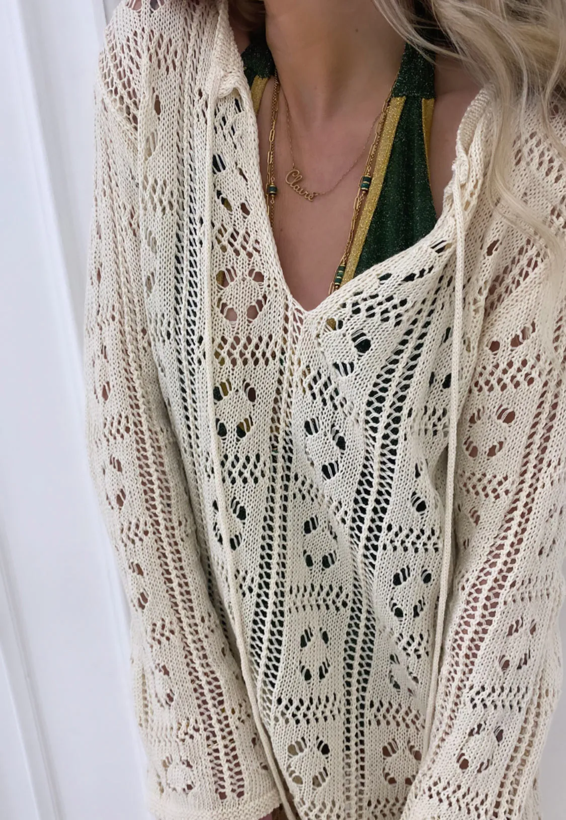 Robe beige longue crochet