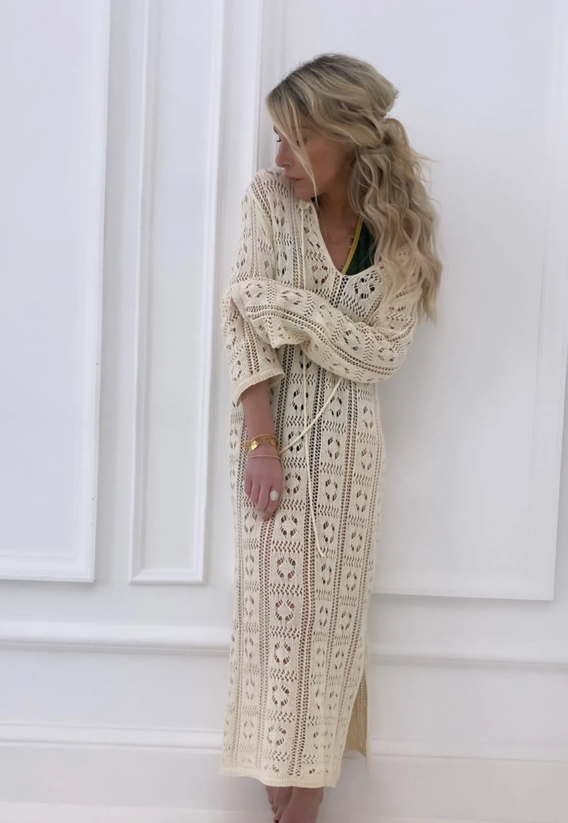 Robe beige longue crochet