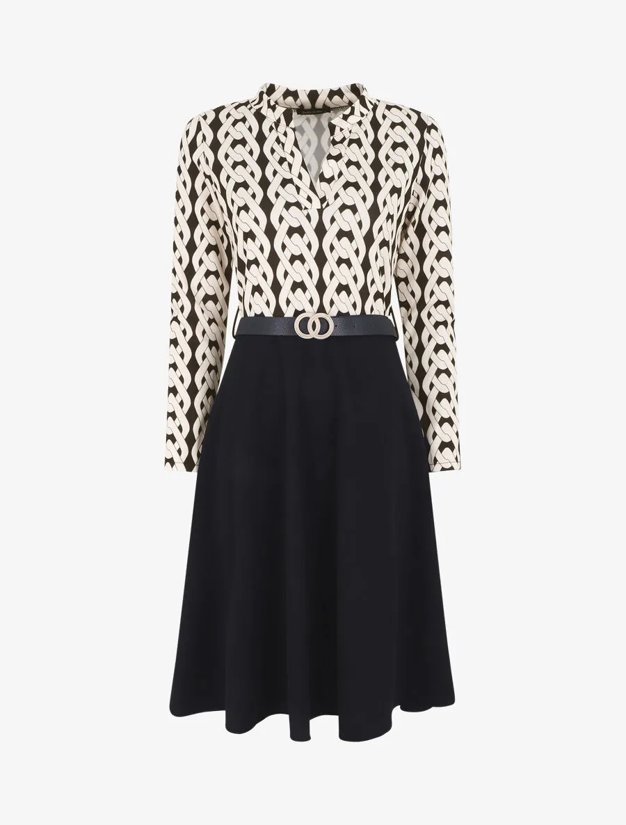 Robe bicolore imprimé graphique - Noir