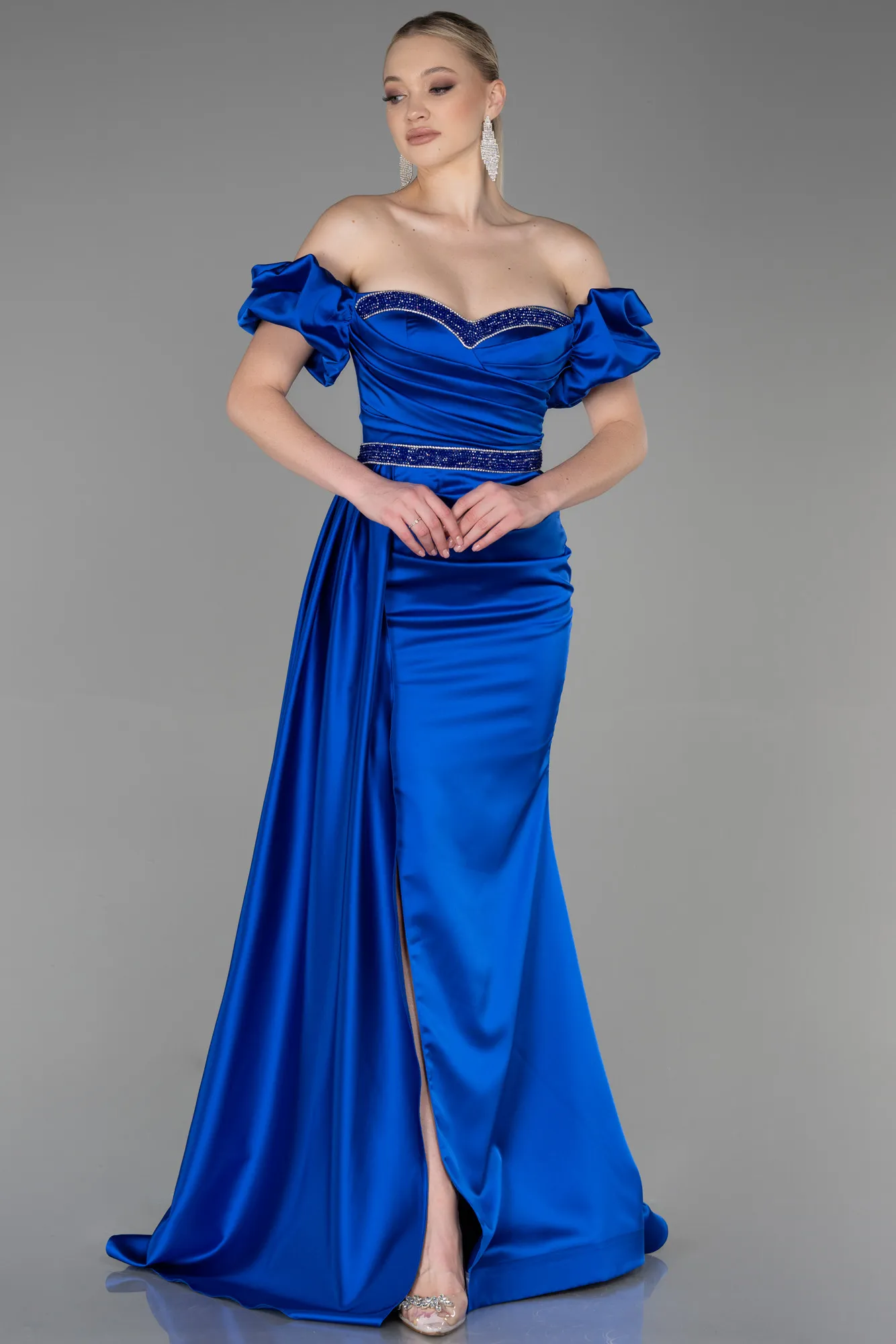 Robe de Soirée Longue Satin Kaki ABU3331
