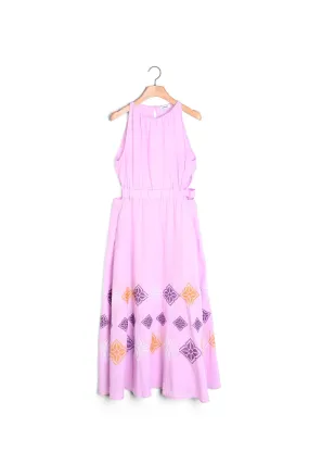 Robe longue en lin brodé