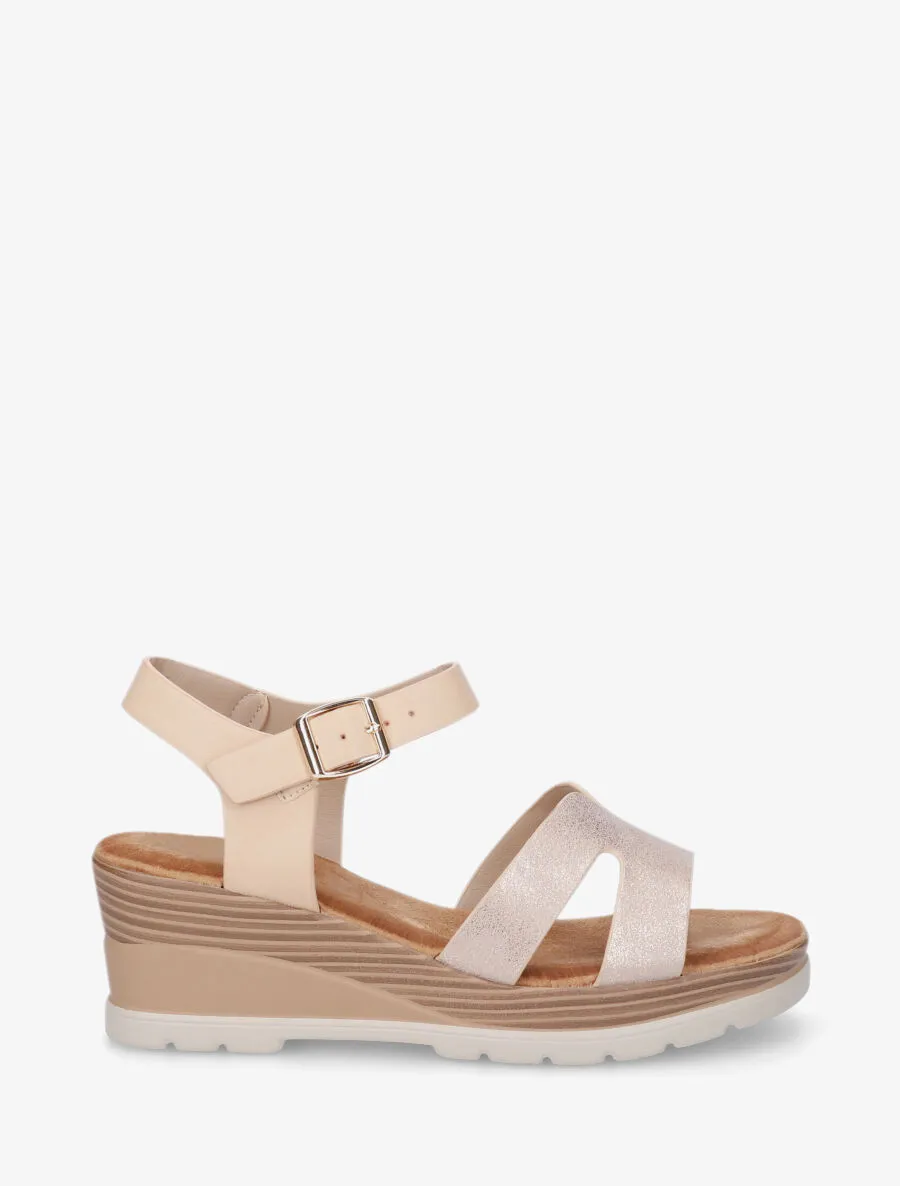 Sandales à semelle effet bois - Doré rose