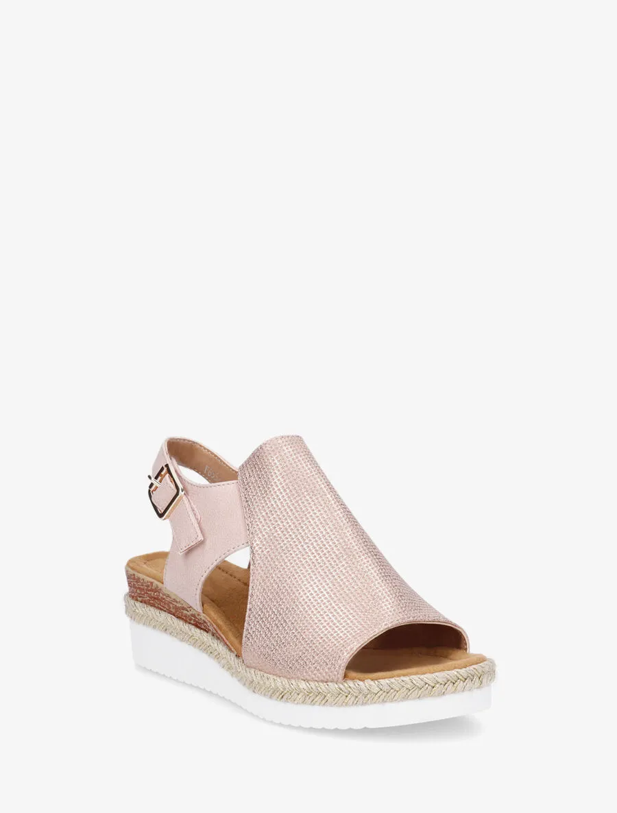 Sandales compensées en simili irisé - Rose