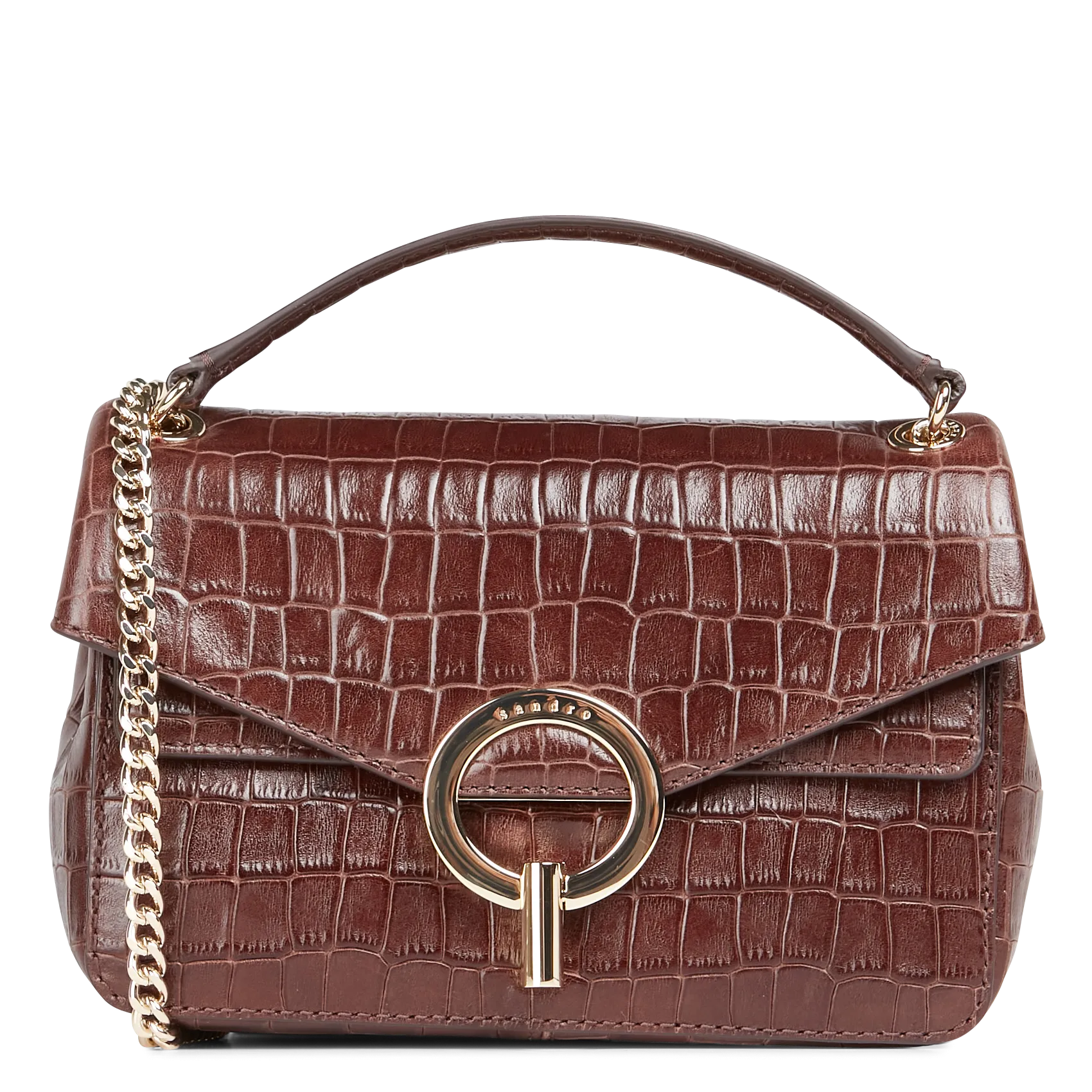 SANDRO  Sac en cuir aspect croco yza pm - Marron