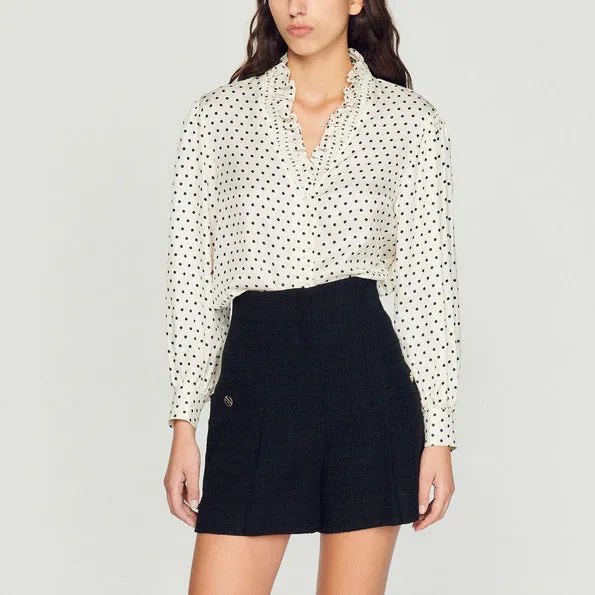 Short taille haute en tweed