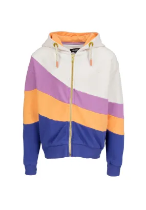 Sweatshirt fille zippé multicolore, capuche doublée corail