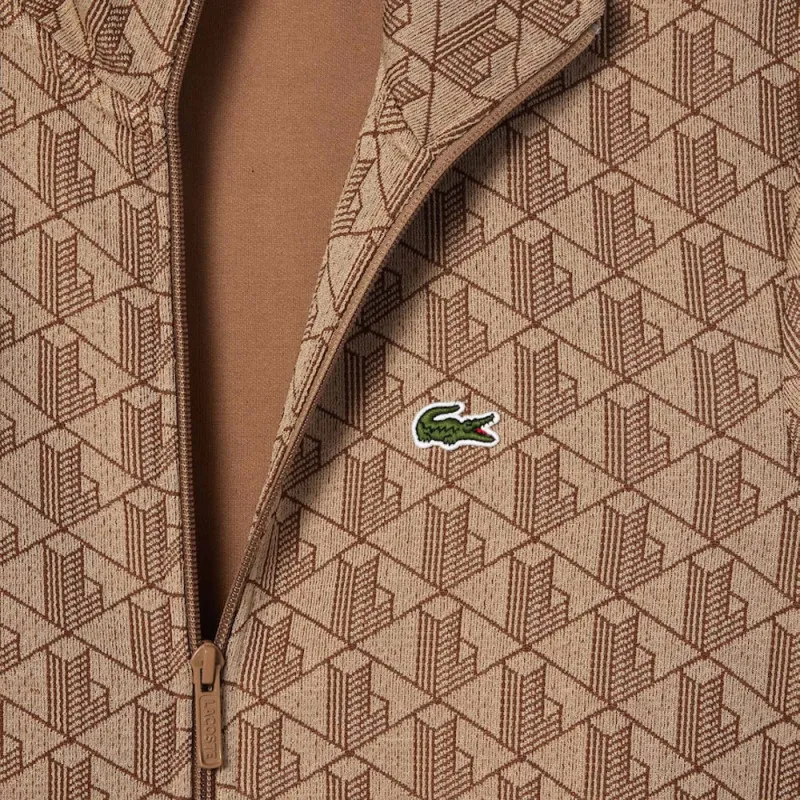 SWEATSHIRT ZIPPÉ LACOSTE PARIS JACQUARD MONOGRAMME MARRON