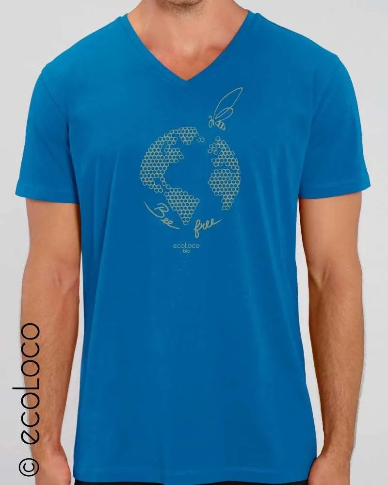 T shirt bio col V BEE FREE abeilles France artisan ecologique