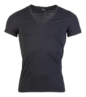 T-shirt Hom Supreme coton avec manches courtes et col v  noir