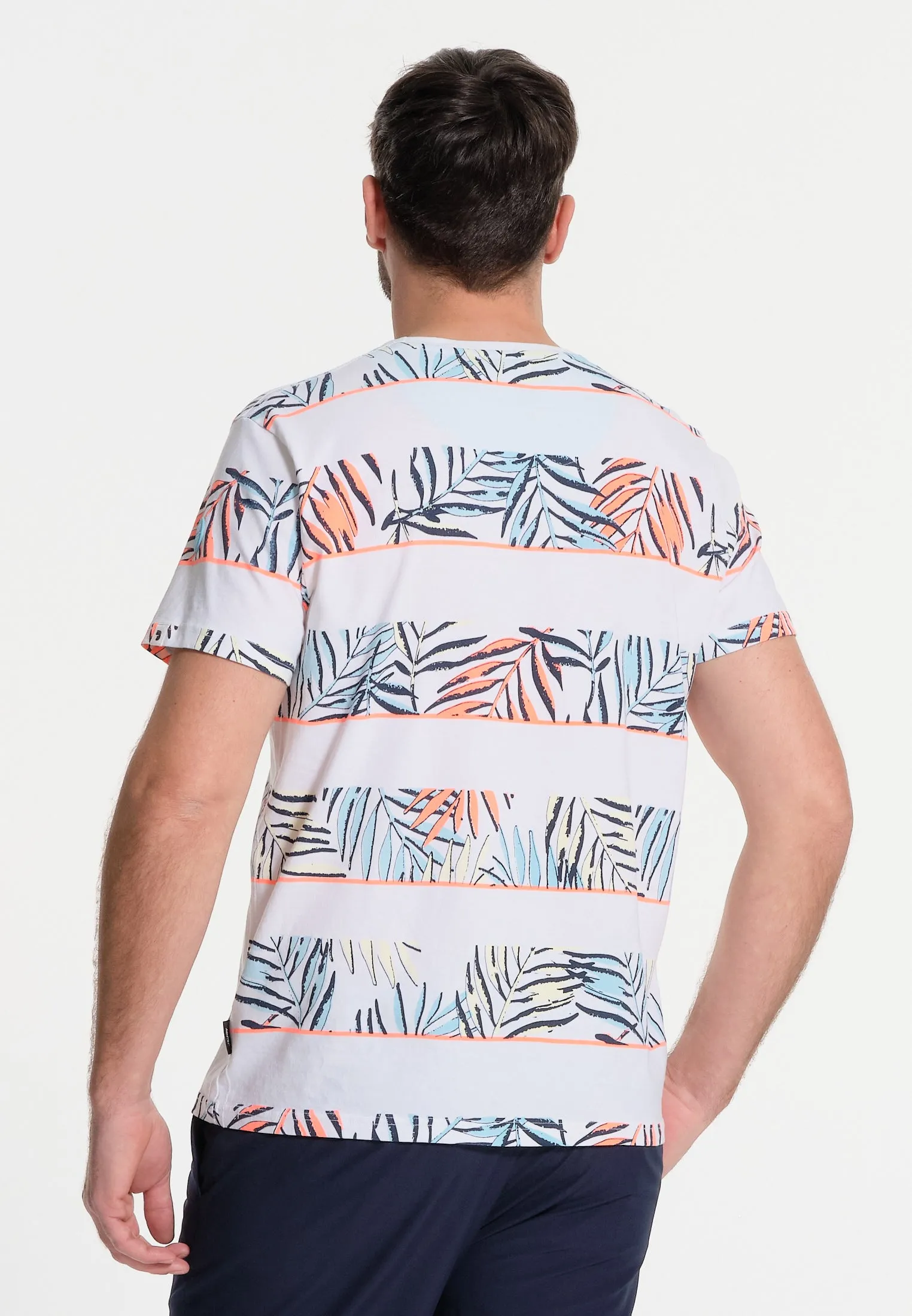T-shirt homme blanc et ligne de feuilles